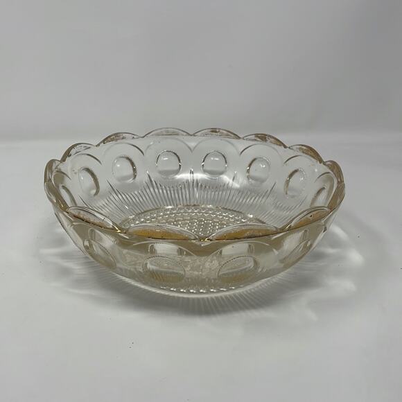 Vintage Bartlett &Collins glass Manhattan clear crystal bowl bulls eye gold trim - Picture 1 of 10
